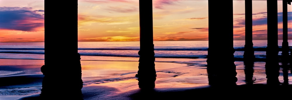 Pier on beach at sunset La Jolla San Diego California USA Canvas Art - Panoramic Images (7 x 18)