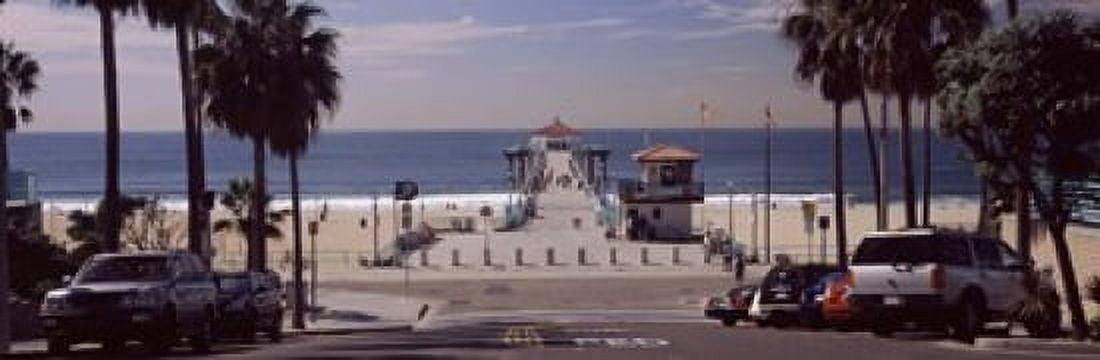 Pier over an ocean Manhattan Beach Pier Manhattan Beach Los Angeles County California USA Canvas Art - Panoramic Images (18 x 6)
