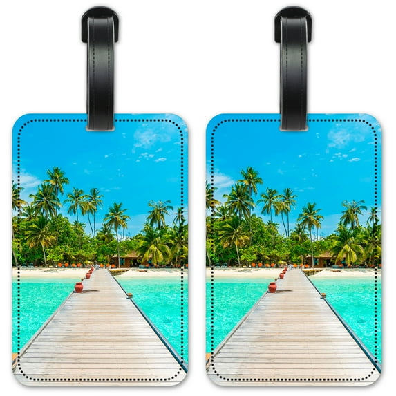 Pier to the Tropical Beach - Luggage ID Tags / Suitcase Identification Cards - Set of 2
