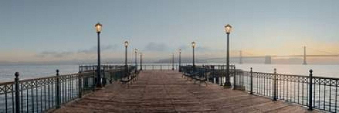 Pier with Bay Bridge Vista Canvas Art - Alan Blaustein (12 x 36)