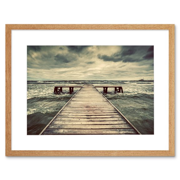 Pier with Storm Clouds Art Print Framed Poster Wall Decor 9x7 inch