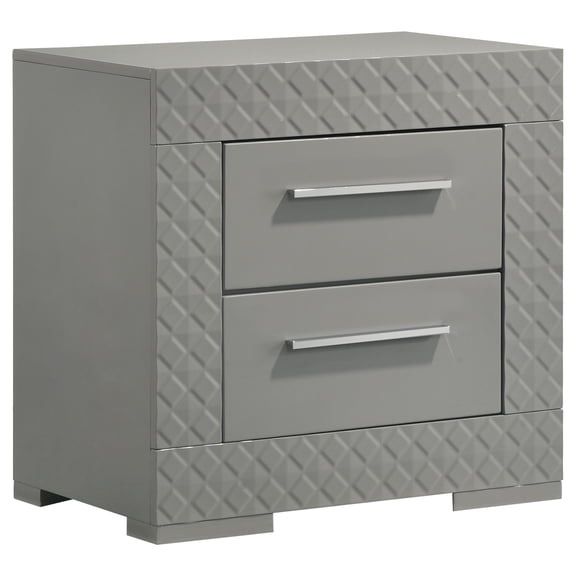 Pierce Grey High Gloss 2-drawer Nightstand Bedside Table