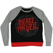 Pierce The Veil Girls Juniors Light Sweatshirt - Red Word Circle Line logo Medium
