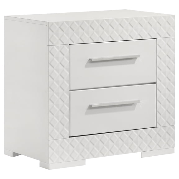 Pierce White High Gloss 2-drawer Nightstand Bedside Table