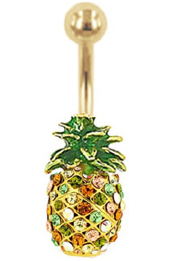 14G 316L Surgical Steel Pineapple Belly Button Ring Mixed Styles Women Navel Ring Body Piercing Jewelry 7/16" Barbell (Pineapple with Cz Stones)