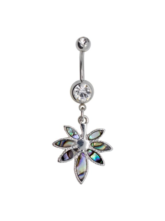 14G 7/16" Aqua Blue Marijuana leaf Belly ring