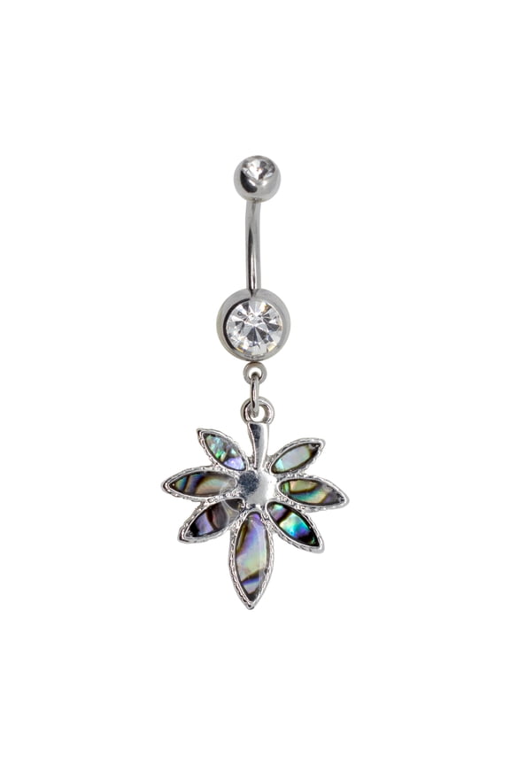 14G 7/16" Aqua Blue Marijuana leaf Belly ring