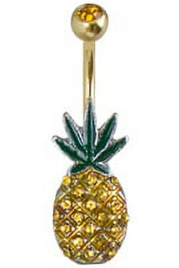 14G 7/16" Gold Pineapple & Weed Marijuana Belly Button Ring Navel Barbell Body Piercing