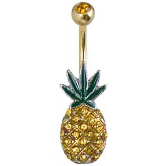 Pierce2GO 14G 7/16" Gold Pineapple & Weed Marijuana Belly Button Ring Navel Barbell Body Piercing