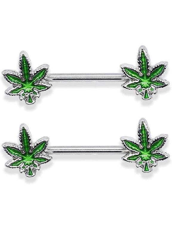 14G Marijuana Weed Nipple Rings Piercing Women - 9/16" Barbell