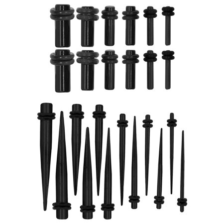 Pierce2GO 24PC Gauges Kit Stretching 14G-4G Acrylic Black Tapers and Plugs Set