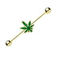 thumbnail image 1 of Pierce2GO Gold Stainless Steel Marijuana 14G Industrial Barbell Ear Piercing (Green), 1 of 5
