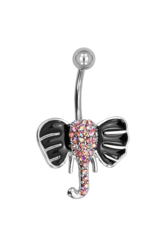 Silver 14G Elephant Belly Button Ring Body Jewelry Piercing Navel Ring Surgical Steel 7/16" Barbell