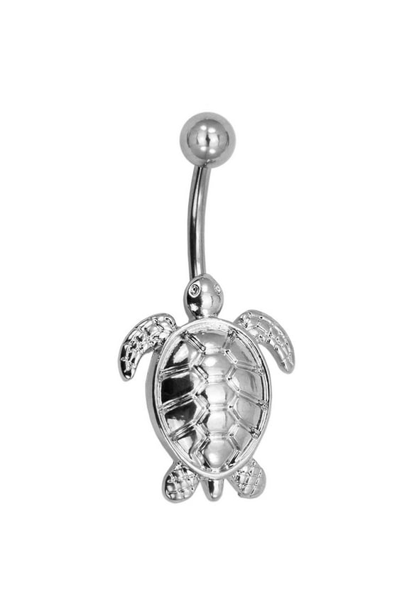 Silver 14G Sea Turtle Belly Button Ring 316L Surgical Steel Piercing Barbell
