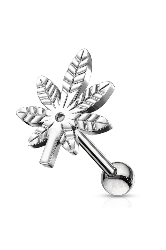 Silver Marijuana Leaf Cartilage Earring