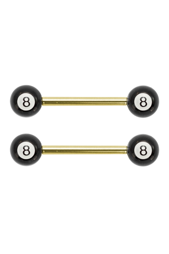 emoji 2Pcs Gold 316L Stainless Steel 14G 8 Ball Nipplering Piercing Barbell 5/8" Officially Licensed