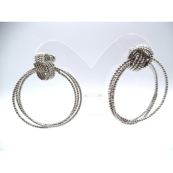Pierced 1 1/2" silver textured knot multi hoop dangle earrings
