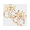 thumbnail image 1 of Pierced 1 1/4" gold and clear stone double circle crown earrings, 1 of 4