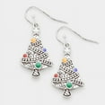 thumbnail image 1 of Pierced 1 3/4" silver textured multi colored Christmas Tree earrings, 1 of 1