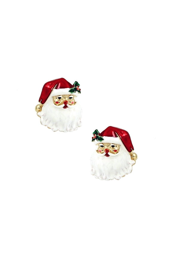 Pierced 1" gold, red, white, and green Santa Claus earrings