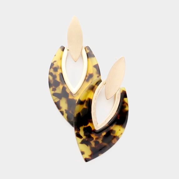 Pierced 2 1/2" matte gold and brown pointed dangle earrings