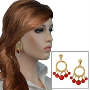 Pierced Earrings Chandelier Gold Tone Red Faux Crystal 1 1/2 Ladies Adult Female Women