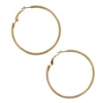 thumbnail image 1 of Pierced Earrings Gold Tone Textured Hoop 1 7/8" Surgical Steel Post Ladies Adult Female Women, 1 of 4