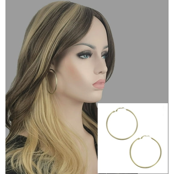 Pierced Earrings Matte Gold Tone Plain 2 1/4" Hoop Surgical Steel Post Ladies Adult Female Women