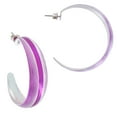 thumbnail image 1 of Pierced Hoop Earrings Silver Tone Metallic Jewel Color 1 3/4" Fuschia Purple, 1 of 1