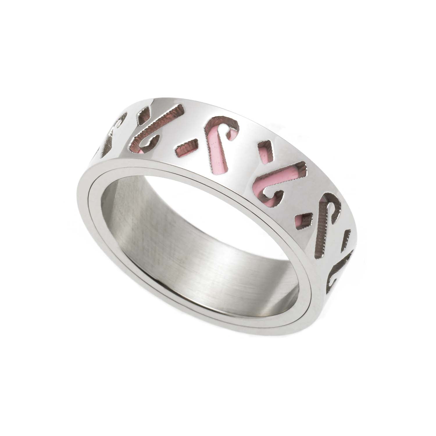 Pierced Pink Ribbon Stainless Steel Awareness Ring - Sizes 6-9 size 6 ...