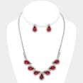 thumbnail image 1 of Pierced silver clear and red stone teardrop necklace and earring set, 1 of 1