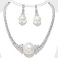 thumbnail image 1 of Pierced silver pipe chain dangle white pearl necklace set, 1 of 1