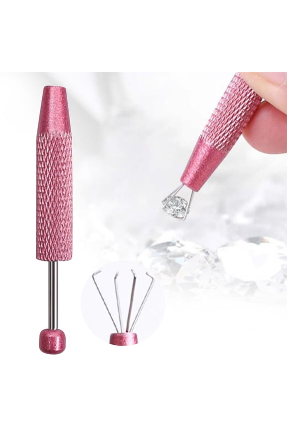 Piercing Ball Grabber Tool Diamond Claw Tweezers Piercing Assistant Pen Stainless Steel Jeweler Pick Up Tool 4 Claw Gem Picker Tool Pink Chip Pick for Small Parts Pickup