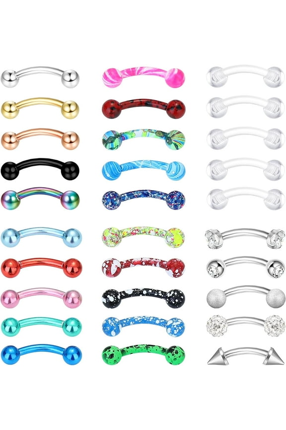 Piercing Jewelry 16G Surgical Steel 6mm 8mm 10mm Curved Barbell Eyebrow Rings Helix Tragus Snug Lip Belly Button Piercing Rook Daith Earrings for Women Men