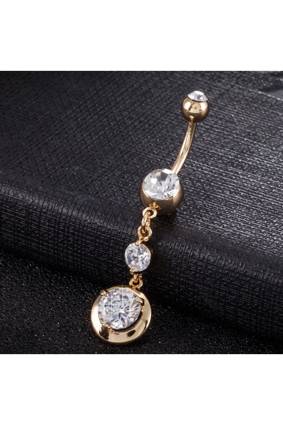 Piercing Jewelry Brass Cubic Zirconia Navel Ring Belly Rings with 304 Stainless Steel Bar Cadmium Free & Lead Free Real 18K Gold Plated Round Clear 48x11mm Bar Length: 3/8"(10mm) Bar: 14 Gauge(1.6mm)