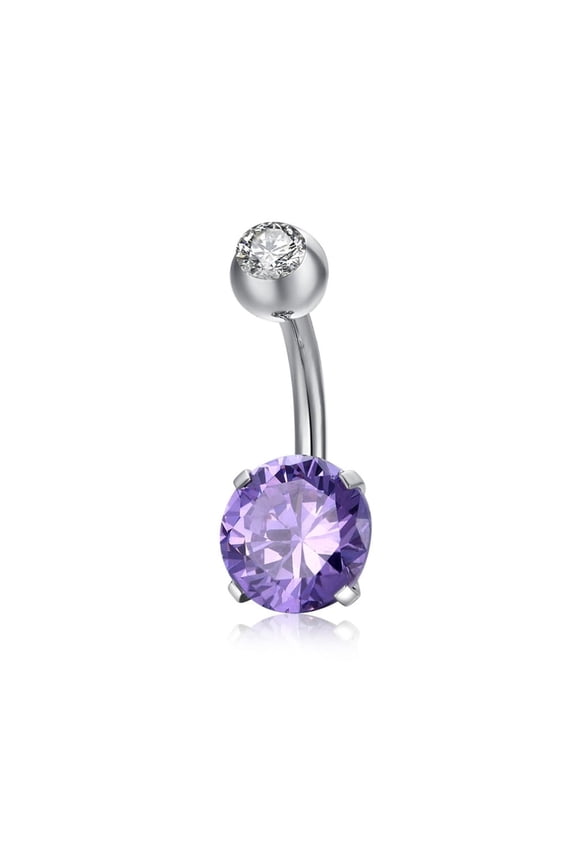 Piercing Jewelry Brass Cubic Zirconia Navel Ring Belly Rings with 304 Stainless Steel Bar Lead Free & Cadmium Free Flat Round Platinum Purple 21x8mm Bar: 15 Gauge(1.5mm) Bar Length: 3/8"(10mm)
