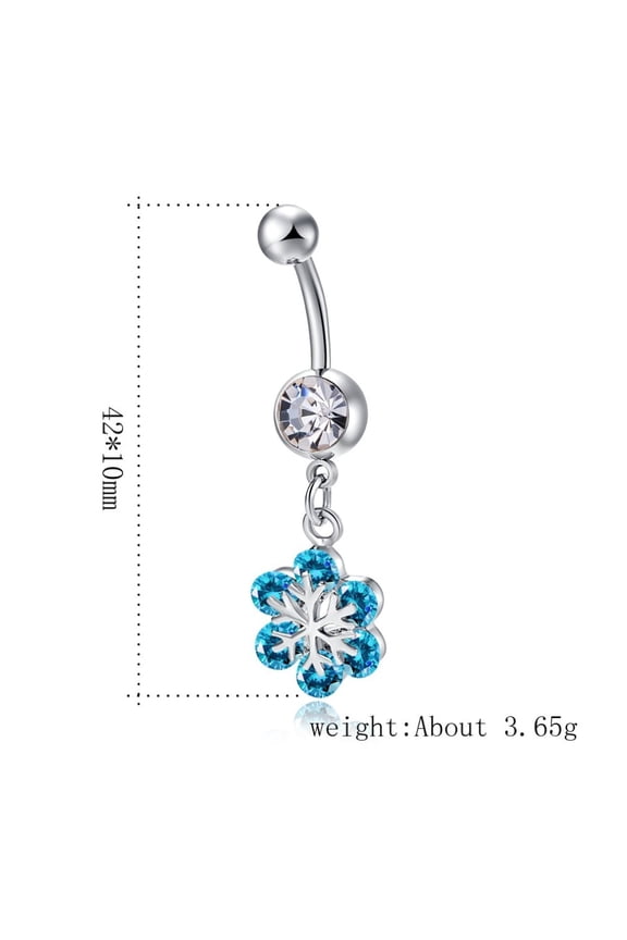 Piercing Jewelry Brass Cubic Zirconia Ring Ring Belly Rings with 304 Stainless Steel Bar Lead Free & Cadmium Free Flower Platinum Deep Sky Blue