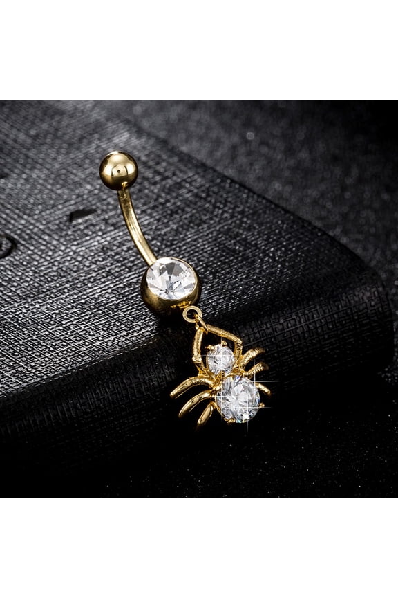 Piercing Jewelry Brass Cubic Zirconia Ring Belly Rings with Surgical Stainless Steel Bar Cadmium Free & Lead Free Real 18K Gold Plated Spider