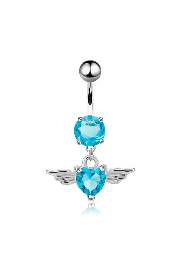 Piercing Jewelry Stainless Steel Micro Pave Cubic Zirconia Split Navel Ring Belly Rings Aquamarine 37x24mm