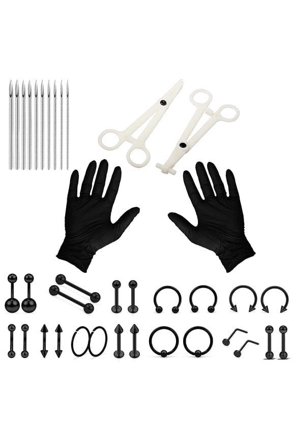 Piercing Kit 316L Surgical Steel Body Jewelry Piercing Kit with 12G 14G 16G 18G 20G Piercing Needles Use for Nose Septum Lip Tongue Belly Eyebrow Rings Ear Piercing Kit Black