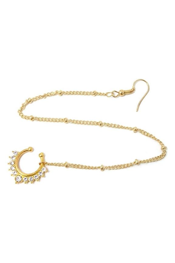 Piercing Nose Chain Jewelry Gift New U-shaped Fan Crystal Chain Fake Septum Nose Shinning for Indian Dance