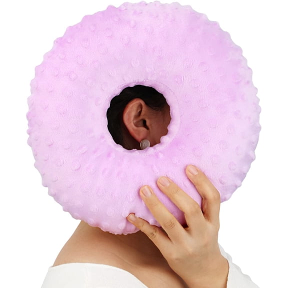 Piercing Pillow Ear Pillows Donut with Hole for Pain CNH, Piercing, Relief Sleeping, Pressure Sore, Side Sleepers, Headphones Minky Dot Lavender