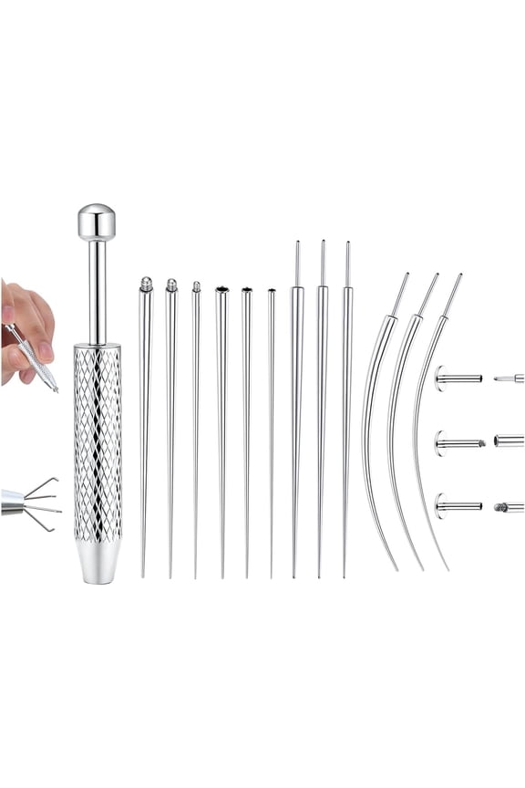 Piercing Taper Ball Grabber Tool for Changing Jewelry - 14G 16G 18G 20G Stainless Steel Flat Back Earring Applicator & Threadless Insertion Pin Body Piercing Kit for Ear Nose Lip