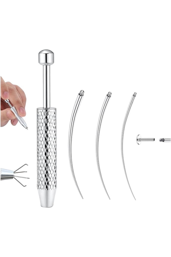 Piercing Taper & Ball Grabber Tool Set, 14G 16G 18G 20G Stainless Steel Threadless Insertion Pin, Flat Back Earrings Applicator Tool for Ear Nose Lip Piercing Jewelry