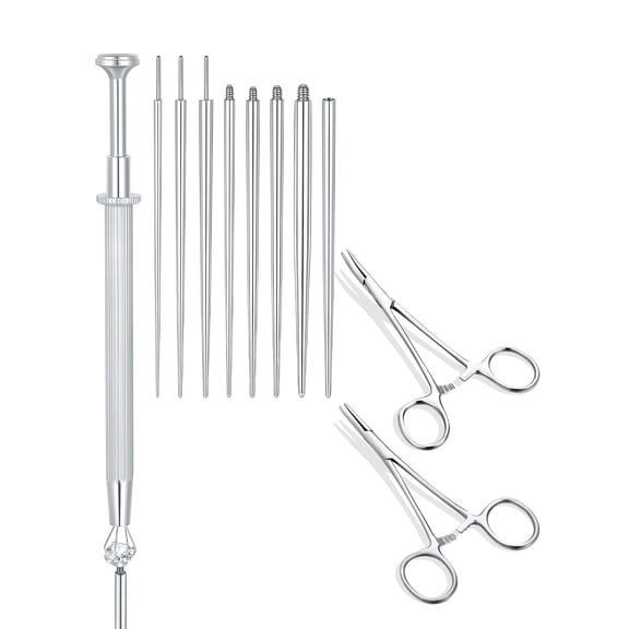 Piercing Taper Pliers Ball Grabber Tool for Changing Jewelry, Curved and Straight Forceps Stainless Steel, 20G 18G 16G 14G Threadless and Thread Insertion Pin Body Piercing Kit for Ear Nose Lip
