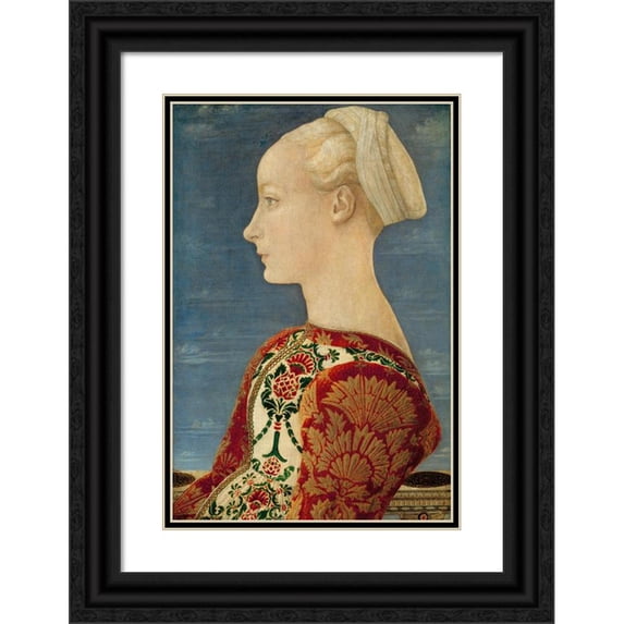 Piero del Pollaiolo 17x24 Black Ornate Framed Double Matted Museum Art Print Titled: Portrait of a Young Lady (circa 1465)