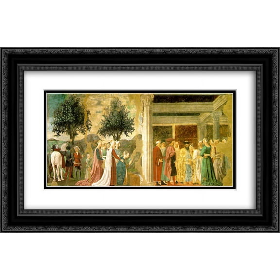 Piero della Francesca 2x Matted 24x14 Black Ornate Framed Art Print 'Procession of the Queen of Sheba and Meeting between the Queen of Sheba and King Solomon'