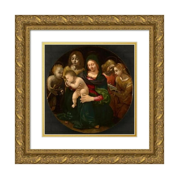 Piero di Cosimo 12x12 Gold Ornate Wood Frame and Double Matted Museum Art Print Titled - Virgin and Child with the Young Saint John the Baptist, Saint Cecilia, and Angels (C. 1505)