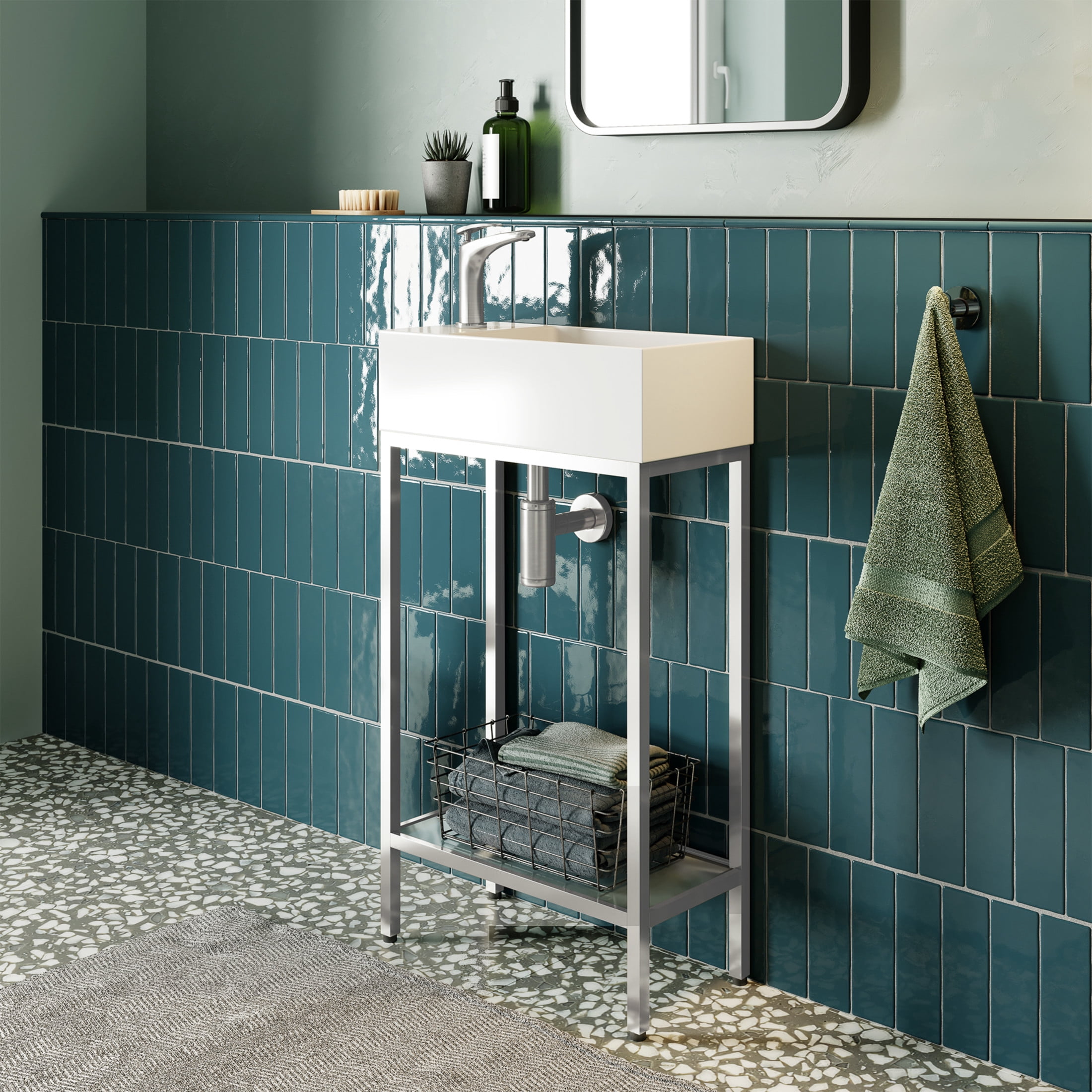 Pierre 19.5 Single, Freestanding, Open Shelf, Chrome Metal Frame Bathroom Vanity