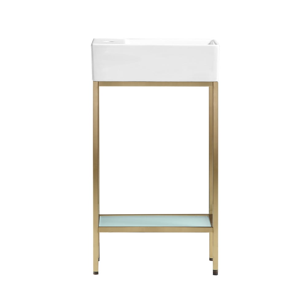 Pierre 19.5" Gold Metal Frame Freestanding Bathroom Vanity with Glass Shelf